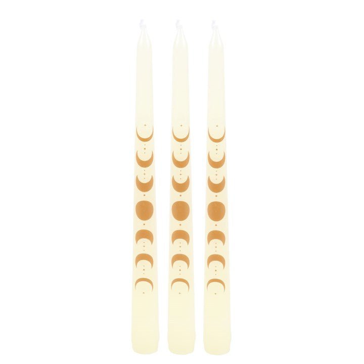 MOON PHASE TAPER CANDLES - BLACK OR WHITE AVAILABLE - SOLD INDIVIDUALLY - The Hare and the Moon