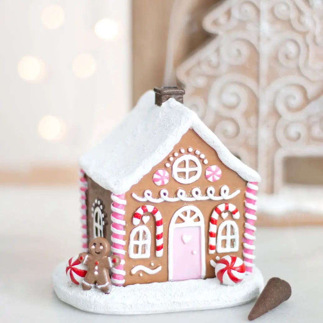 Jones Home & Gift Mugs Pink Gingerbread House Christmas Incense Cone Burner