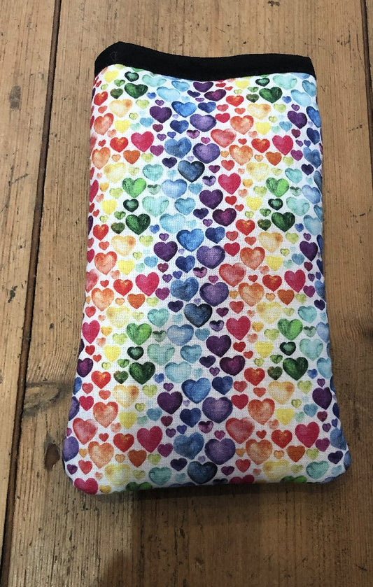 Multicoloured Hearts Print Mobile Phone Sock Pouch - The Hare and the Moon