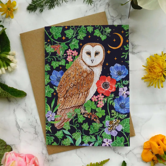 Barn Owl and Flowers Greetings Card - CA52