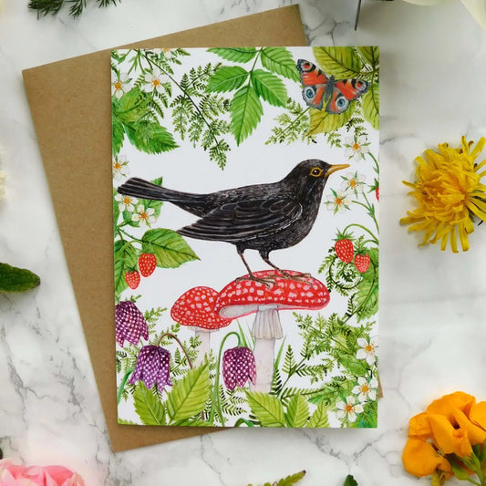 Blackbird On A Toadstool Greetings Card - CA53