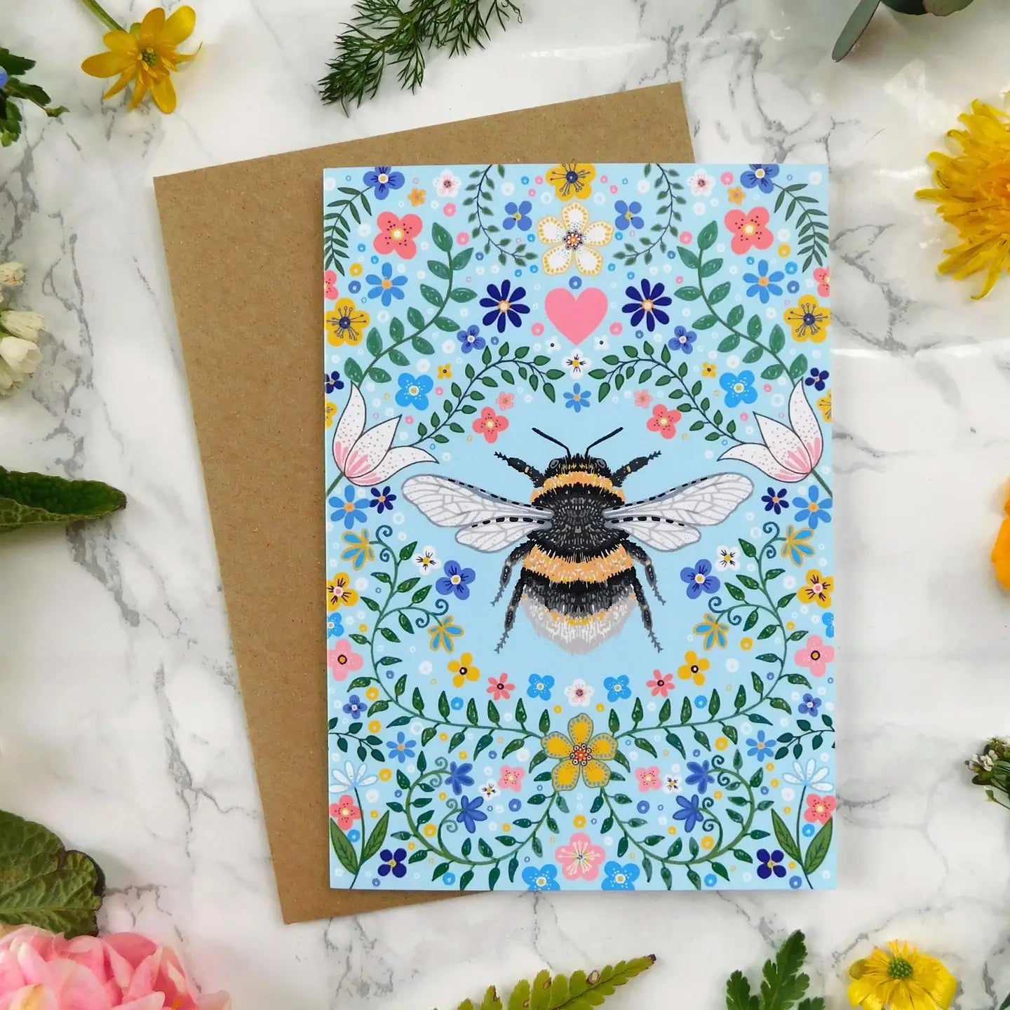 Bumblebee and Flowers Greetings Card - CA38