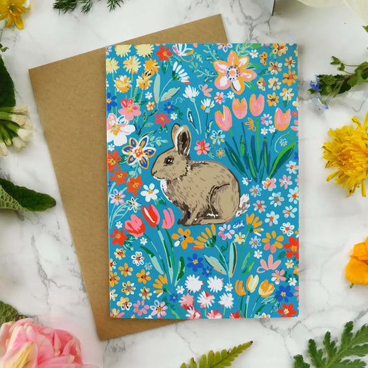 Bunny in the Flowers Greetings Card - CA99