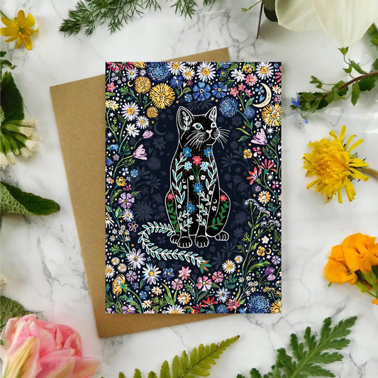 Flower Cat Greetings Card - CA118