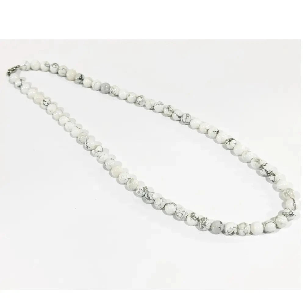 Wise Skies Necklaces White howlite Real Crystal Stone Beaded Necklace 8mm Diameter - CS1340