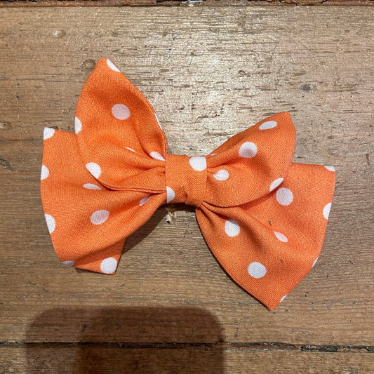 Orange Polka Dot Print Cotton Hair Bow Clip - The Hare and the Moon