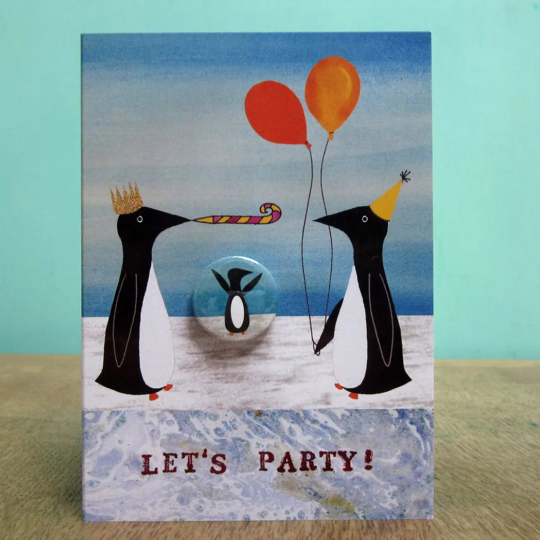Party Penguins - Greeting Card with Badge - C21