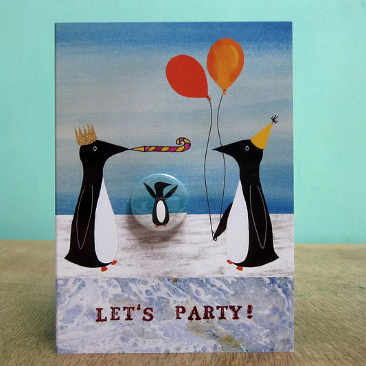Party Penguins - Greeting Card with Badge - C21