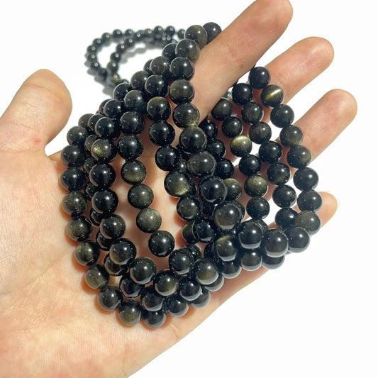 Black Sheen Obsidian Power Bead Bracelet - Aura Cleanser - PB66