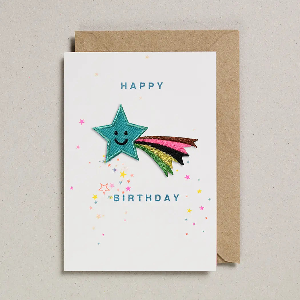 'happy Birthday' Shooting Star Iron On Patch Birthday Card - GC-PAT-0032