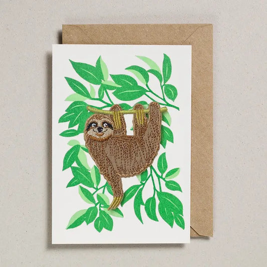 Hanging Sloth Iron On Patch Greeting Card - GC-PAT-0093