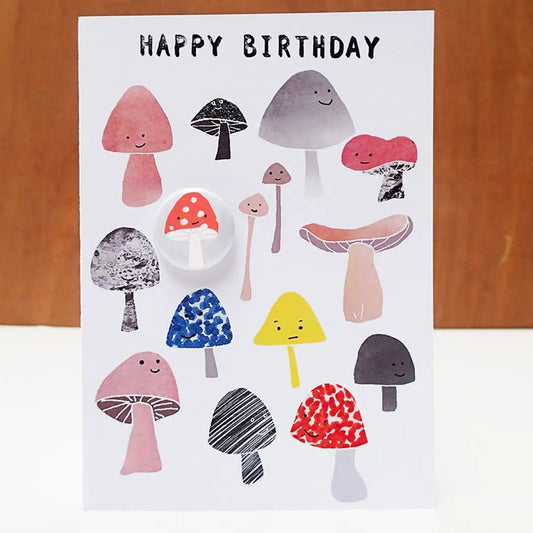 The Black Rabbit Cards Greeting Card with Badge - Mushroom Birthday - K31
