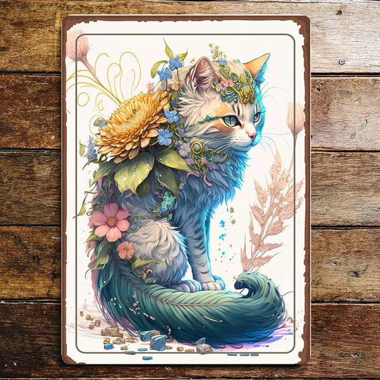 The British Metal Signs Company Signs and Memoboards Cat Flowers Headdress Feather Metal Sign Plaque