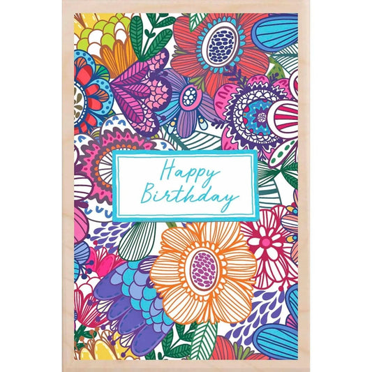 The Wooden Postcard Company Cards HAPPY BIRTHDAY FLOWERS wooden postcard (Greeting Card) - WP12