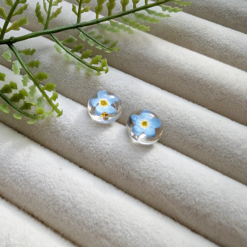 Bright Forget Me Not Gold Plated Sterling Silver Stud Earrings - F-FB-10D-ES-18