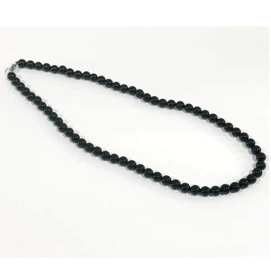 Wise Skies Necklaces Black Agate Authentic Crystal Stone Beaded Necklace 8mm - The Stone of Resilience - CS1524