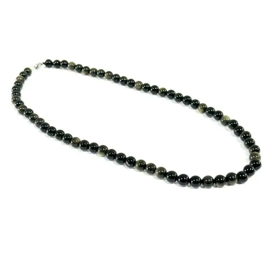 Wise Skies Necklaces Gold Sheen Obsidian Authentic Crystal Stone Beaded Necklace - CSCS1548