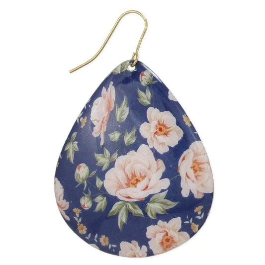 Zad Earrings Pink Peony Print Teardrop Earrings - ZA50