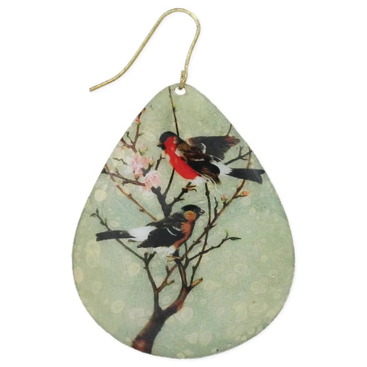 Zad Earrings Sweet Sparrows Print Teardrop Earrings - ZA61
