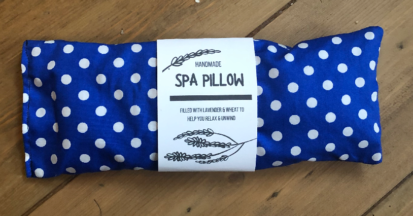Royal Blue Polka Dot Print Handmade Heatable Lavender and Wheat Spa Pillow freeshipping - The Hare and the Moon