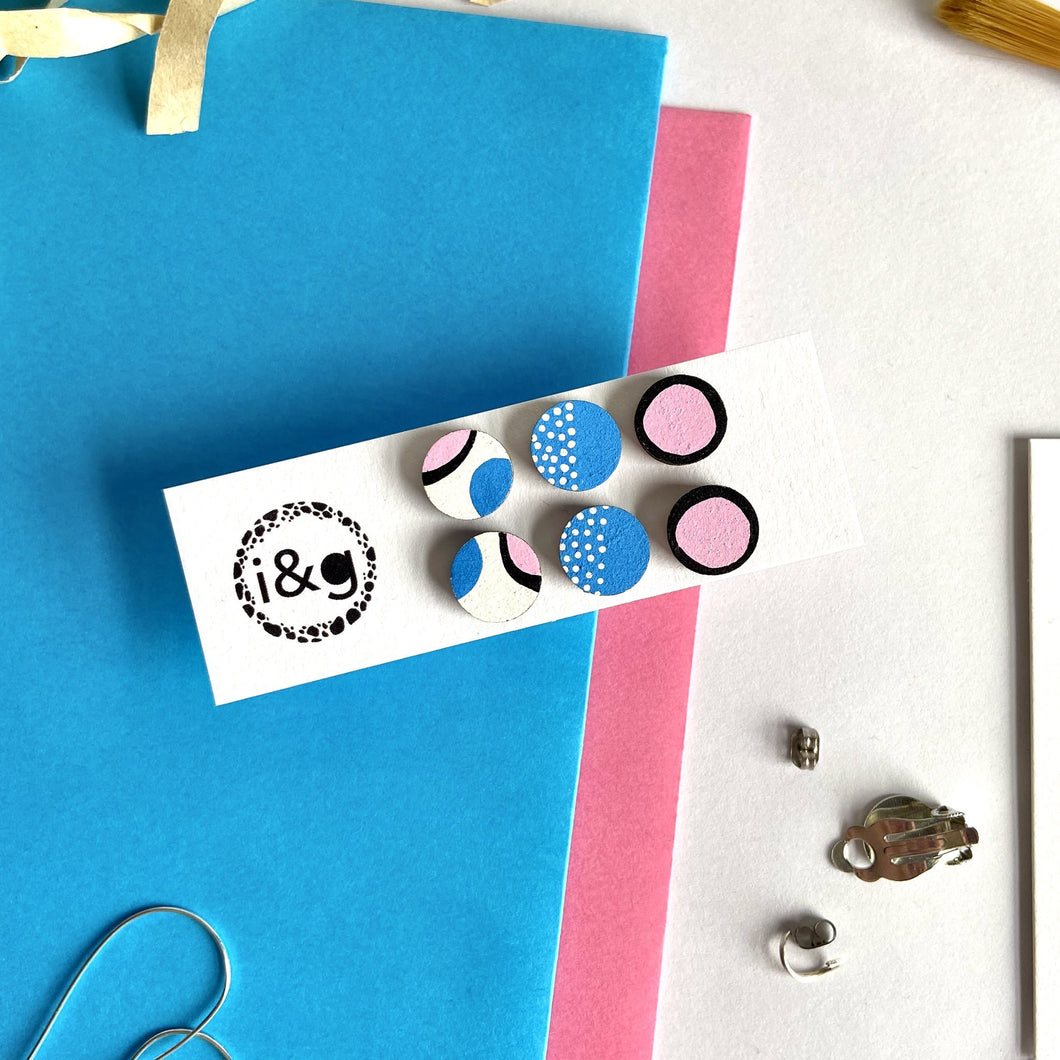 Pink and Blue Mini Stud - GN18 freeshipping - The Hare and the Moon