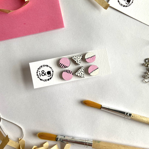 Pink and White Mini Studs - GN20 freeshipping - The Hare and the Moon