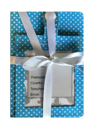 Powder Blue Polka Dot Print Passport Cover and Luggage Tag Gift Set freeshipping - The Hare and the Moon