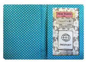 Powder Blue Polka Dot Print Passport Wallet freeshipping - The Hare and the Moon