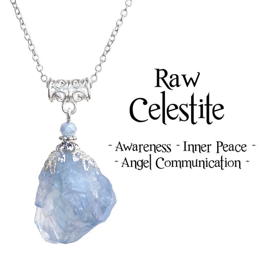 Raw Celestite Pendant, Angelic Communication Healing Energy - GHC700
