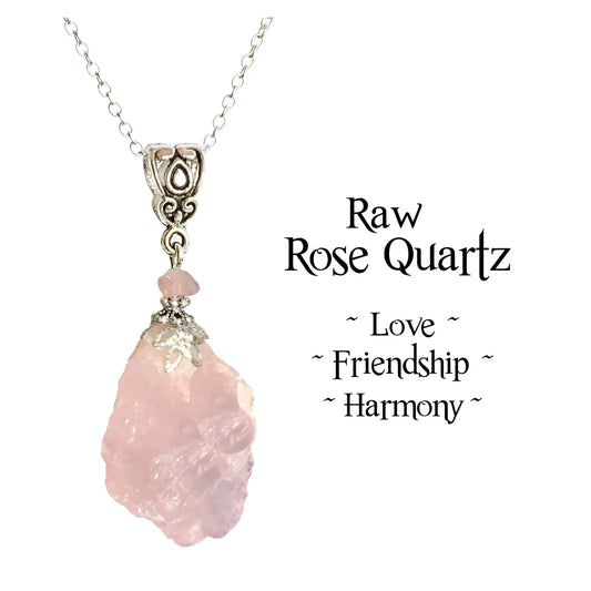 Raw Rose Quartz pendant / Love Friendship Healing Necklace - GHC89