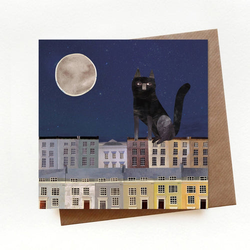 Rooftop Cat Greeting Card - PW19 - The Hare and the Moon