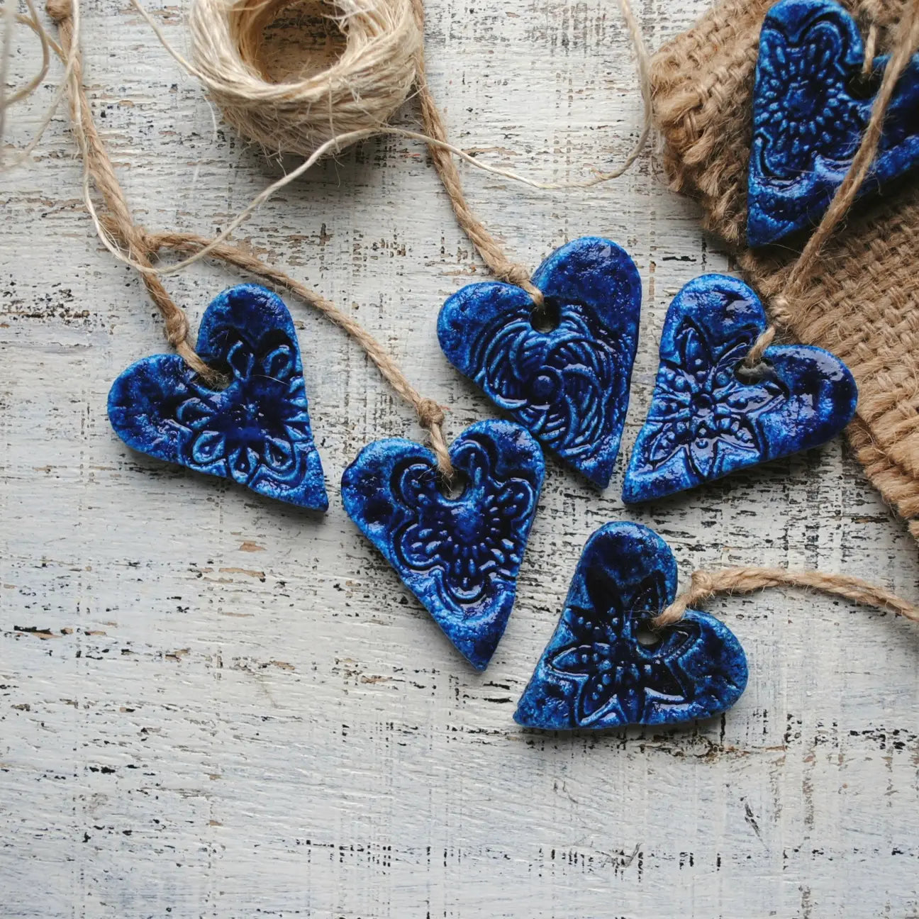Rustic Blue Heart Ornaments  - HH11