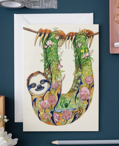 Sloth Greeting Card - DM7 freeshipping - The Hare and the Moon