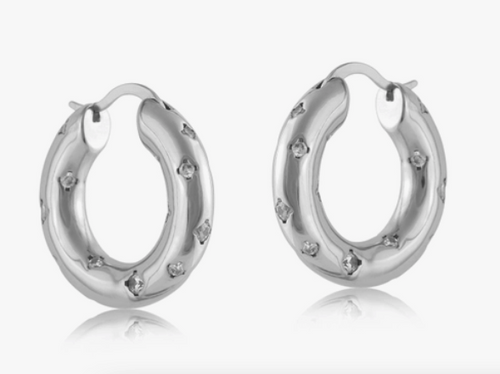 Sacha Plated Brass Incrusted Hoop Earrings - Silver Coloured - BL855 freeshipping - The Hare and the Moon