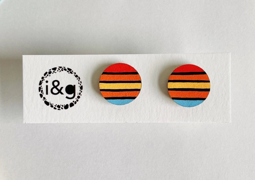 Red Stripes Stud Earrings - GN123 - The Hare and the Moon
