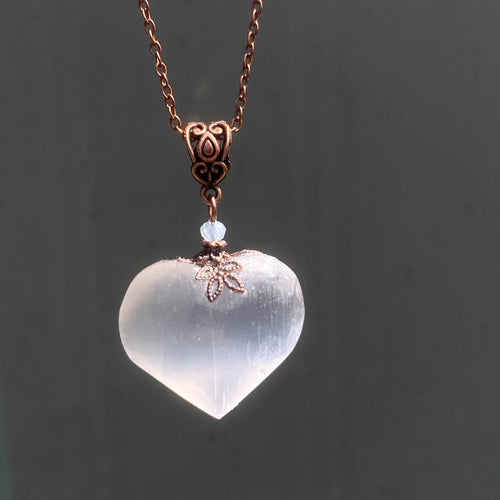 Selenite Heart Necklace, High Vibration, Spiritual Activation, Higher Self, Guardian Angels - GHC14 - The Hare and the Moon