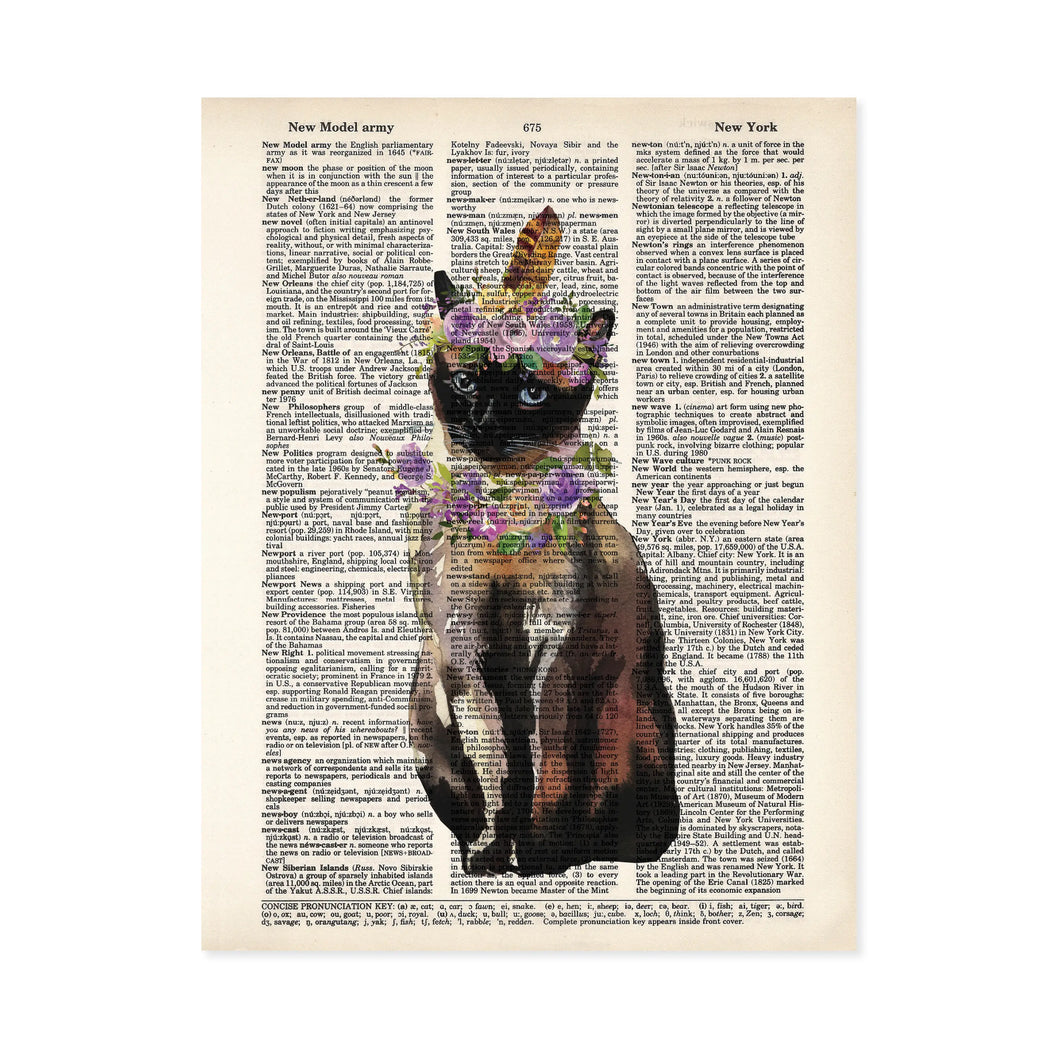 Siamese Cat with Flowers and Feathers Dictionary Page Art - BP81 - The Hare and the Moon