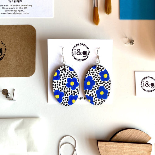 The Blue Floral Earrings - GN27 freeshipping - The Hare and the Moon