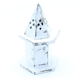 White Washed Incense Holder - Pyramid Mini House - The Hare and the Moon