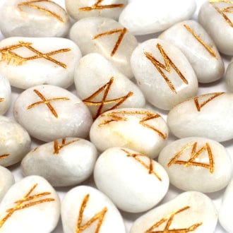 Ancient Wisdom Tarot Cards Runes Stone Set in Pouch - White Agate