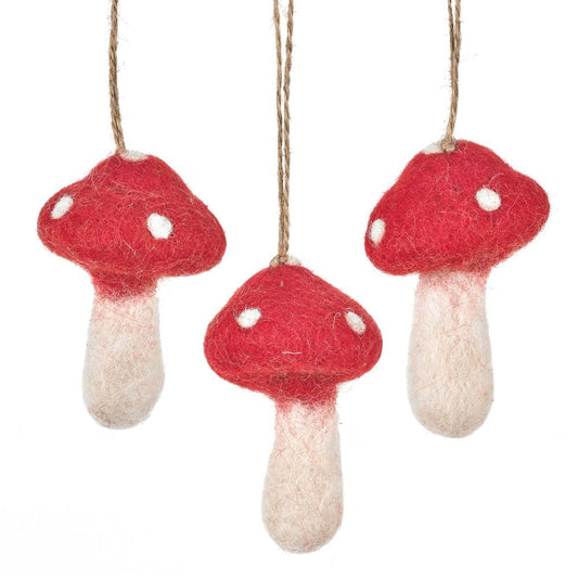 Felt So Good Christmas Decorations Handmade Needle Felt Hanging Red Toadstools - FT80
