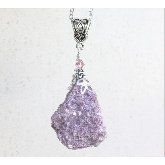 Glorious Healing Crystals Necklaces Raw Lepidolite Pendant Necklace, Stress Release Pendant Necklace, Anti Anxiety, Stress Release - GHC10