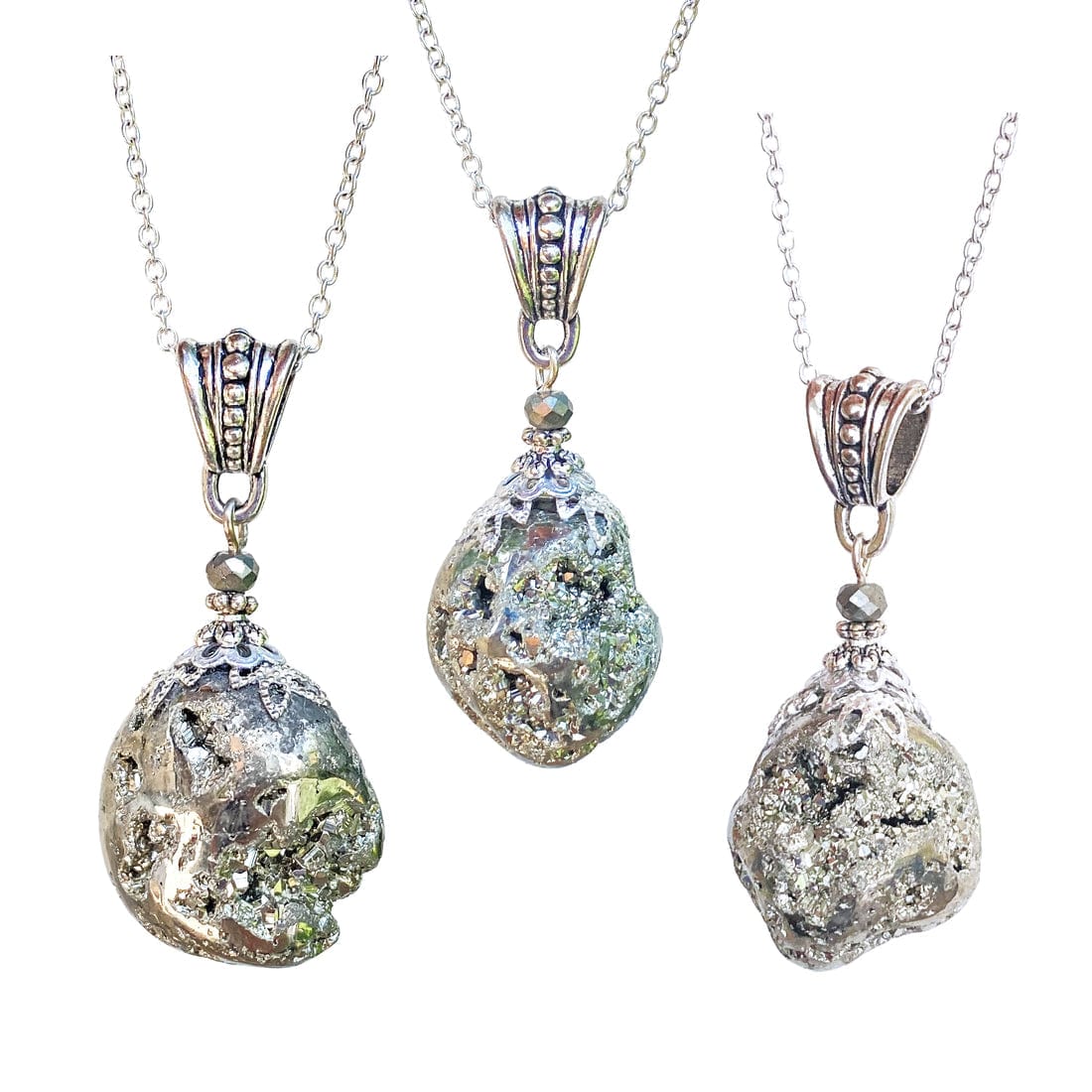 Glorious Healing Crystals Necklaces Tumbled Pyrite Pendant Necklace,  Abundance Wealth Prosperity - GHC16