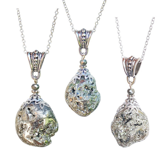 Glorious Healing Crystals Necklaces Tumbled Pyrite Pendant Necklace,  Abundance Wealth Prosperity - GHC16