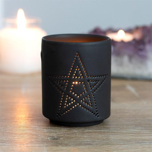Jones Home & Gift Candles & Accessories SMALL BLACK PENTAGRAM CUT OUT TEALIGHT HOLDER