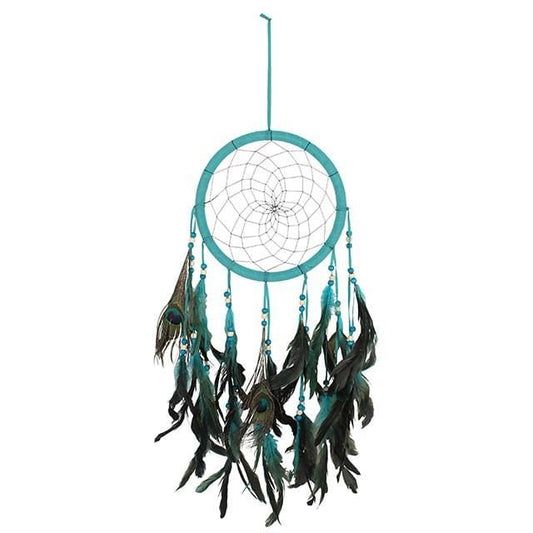 Jones Home & Gift Dreamcatchers TURQUOISE PEACOCK FEATHER DREAMCATCHER