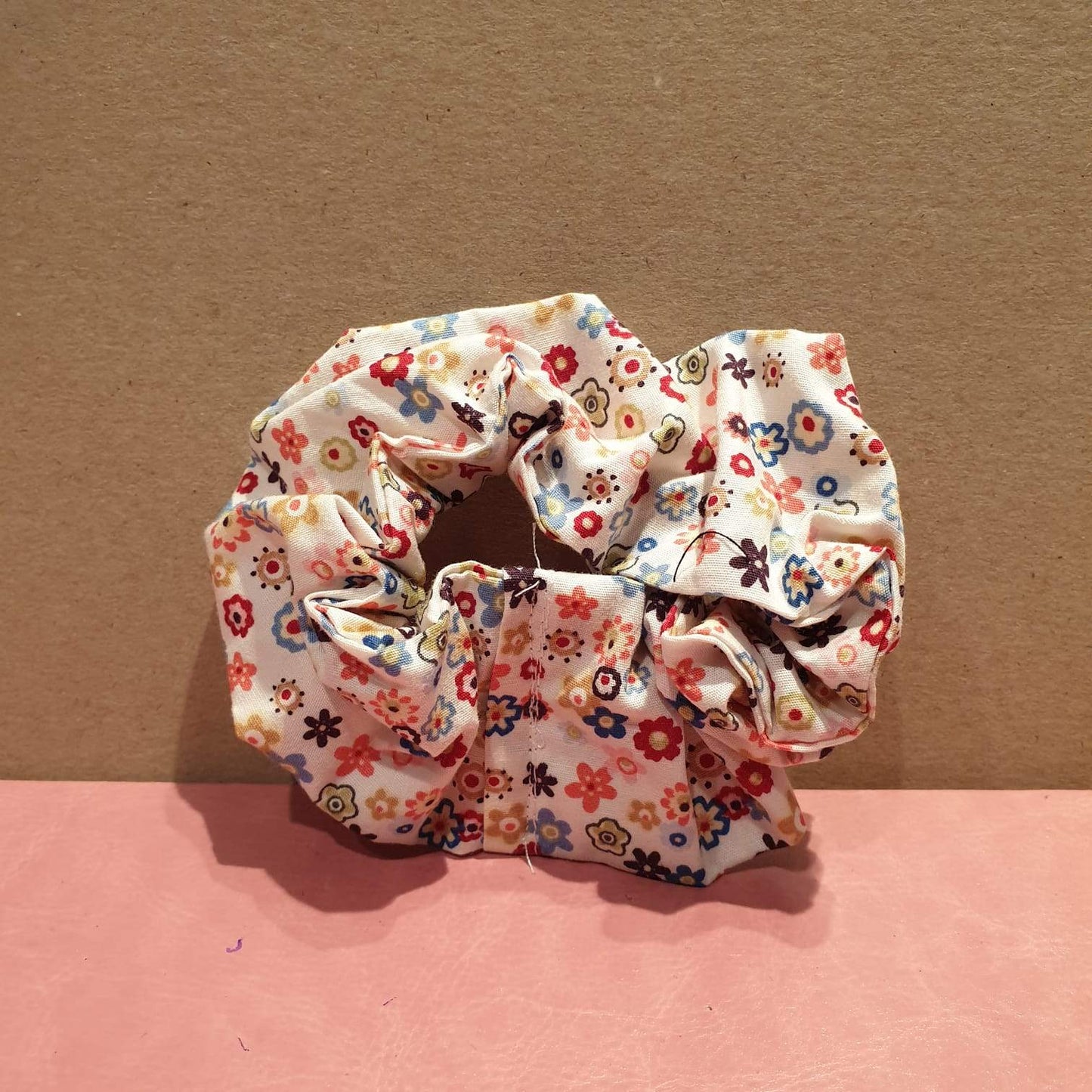 Miss Pretty London hair Accessories Cream Vintage Flowers Print Hair Scrunchie
