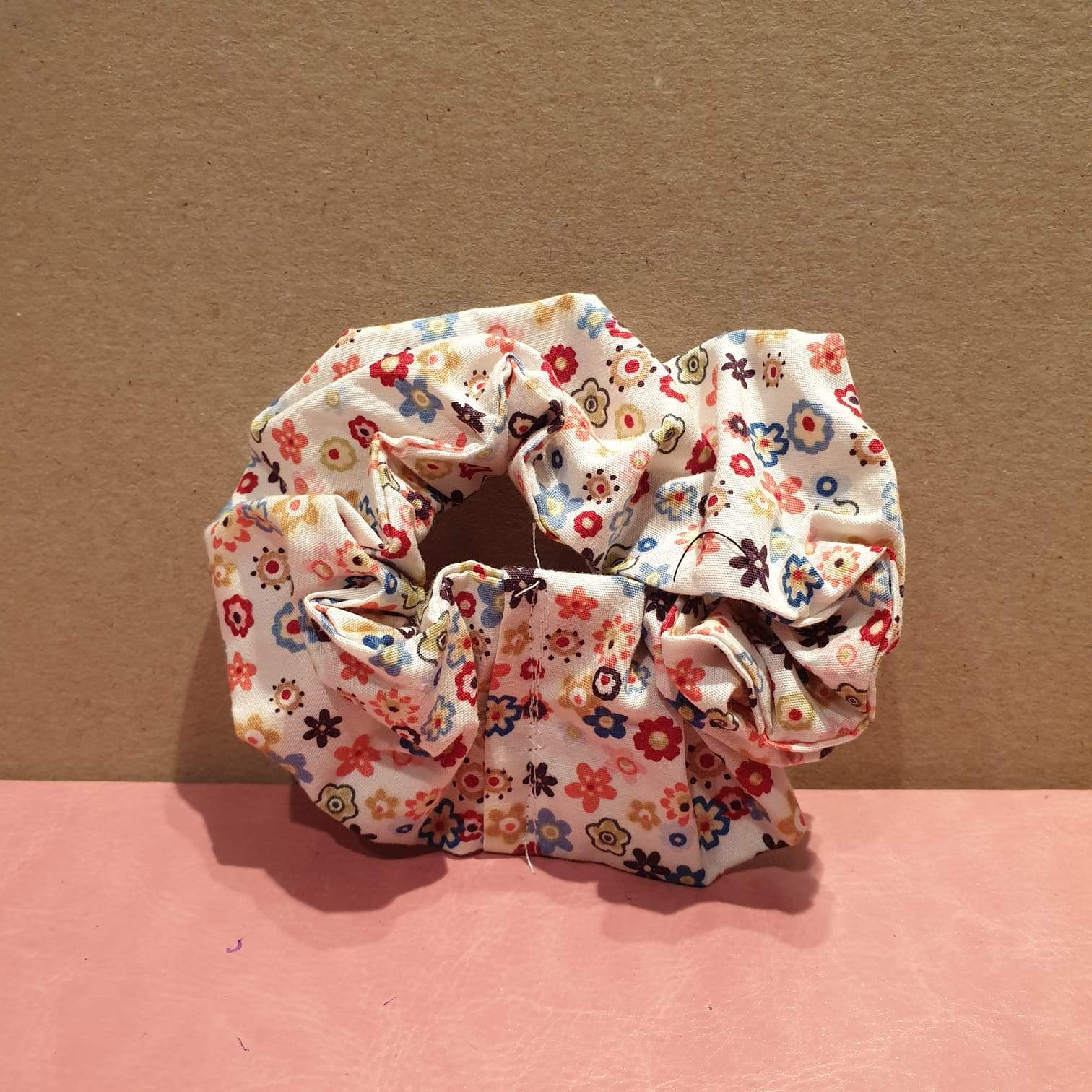 Miss Pretty London hair Accessories Cream Vintage Flowers Print Hair Scrunchie