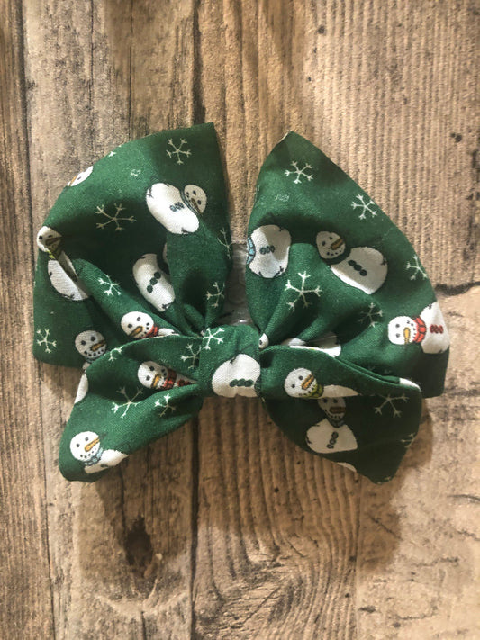 Miss Pretty London hair Accessories Green Snowman Print Cotton Hair Bow Clip