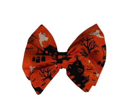 Miss Pretty London hair Accessories Orange Halloween Print Cotton Hair Bow Clip